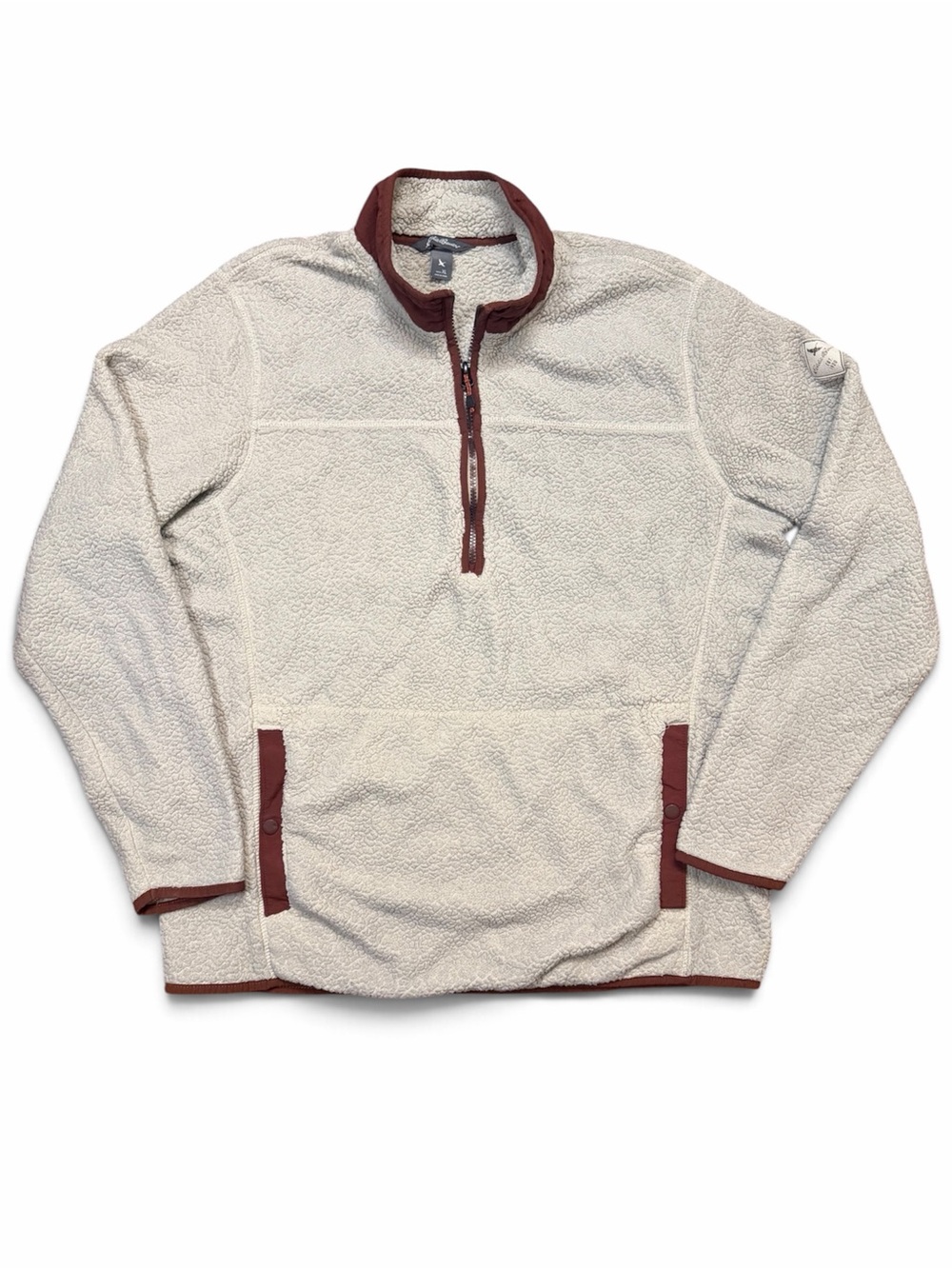 Eddie Bauer Cream Sherpa Quarter-Zip Pullover with Rust Trim